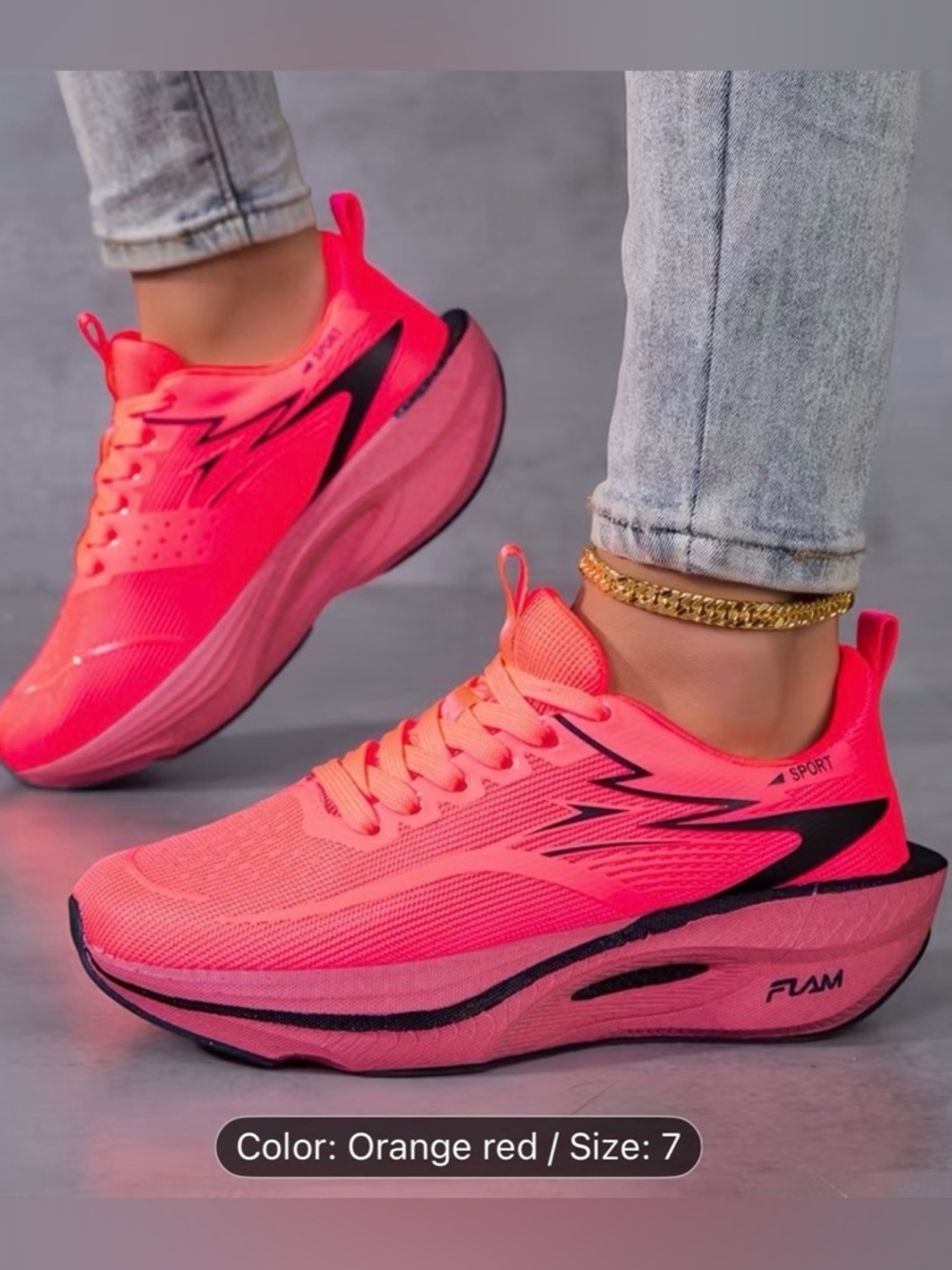 Women’s Lightweight Running Sneakers Shoes Sz 7 (38 UK) - Bright Orange Red